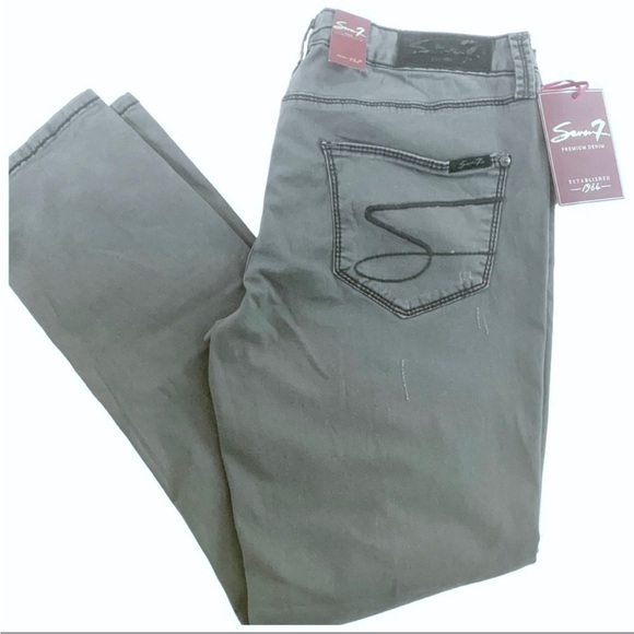 NWT SEVEN7 Distressed Zipper Embellished Grey Skinny Jeans Gray Size 12P - Picture 7 of 16